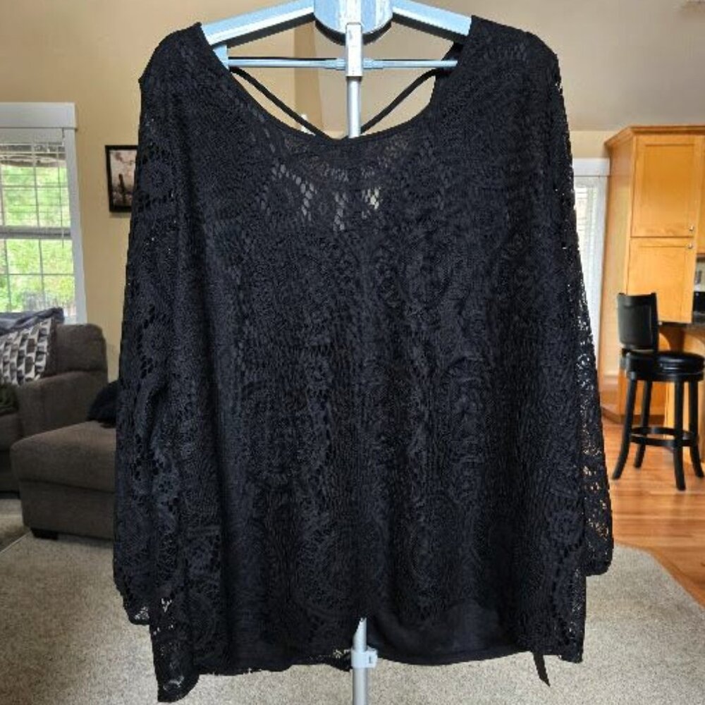 NWT ING + sz 3X black lace shirt